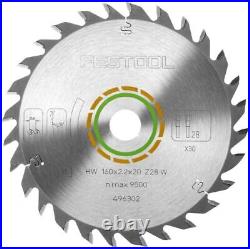 Festool 496302 Circular Saw Blade 160x20x28T W-Shape 2.2mm Chip Angle 15°