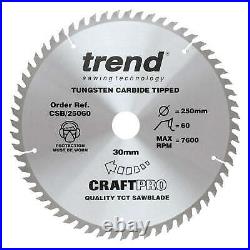Trend CRAFTPRO 3 Piece 250mm Circular Saw Blade Set 250mm Assorted Teeth 30mm